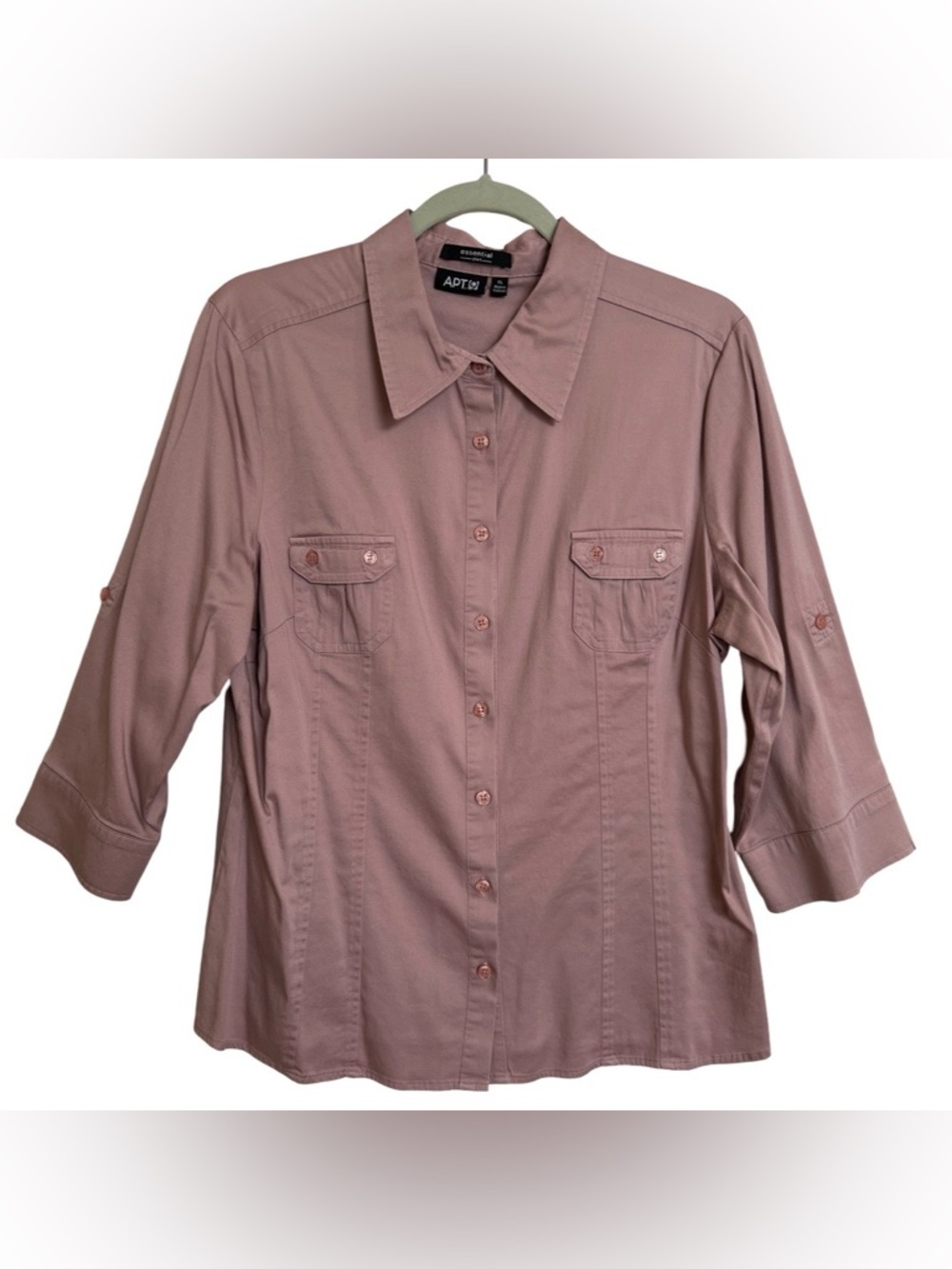Womens Ladies Apt 9 pink button down 3/4 sleeve shirt SZ XL X-Large